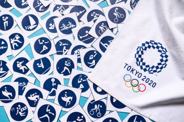 Tokyo, Japonya, Ocak. - 20. 2020: Tokyo 2020 Yaz Olimpiyatları için spor piktogramı