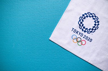 Tokyo, Japonya, Ocak. - 20. 2020: Olimpiyat Oyunları 2020 Şablonu, Mavi düzenleme alanı, Tokyo 2020 Arkaplan