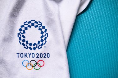 Tokyo, Japonya, Ocak. - 20. 2020: Tokyo 2020 Yaz Olimpiyat Şablonu, mavi arkaplan