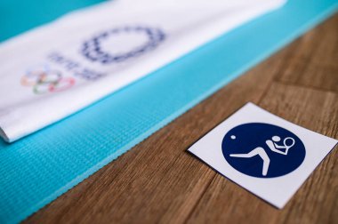 Tokyo, Japonya, Ocak. - 20. 2020: Tokyo 2020 Yaz Olimpiyatları için tenis piktogramı