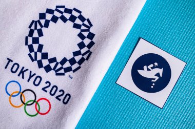 Tokyo, Japonya, Ocak. - 20. 2020: Tokyo 2020 Yaz Olimpiyatları için Atlamalı Piktogram