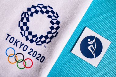 Tokyo, Japonya, Ocak. - 20. 2020: Tokyo 2020 Yaz Olimpiyatları için spor tırmanışı piktogramı