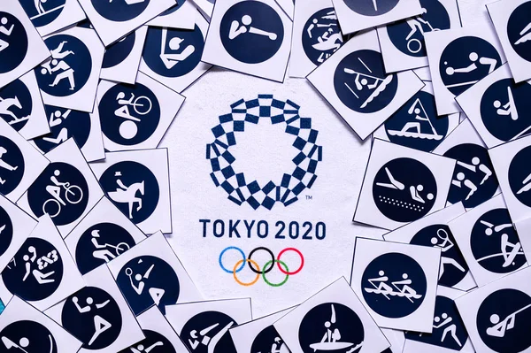 Tokio, Japan, Januar. 20. 2020: Olympische Spiele Tokio 2020 Hintergrund, Sport-Ikonen, weißer Hintergrund — Stockfoto