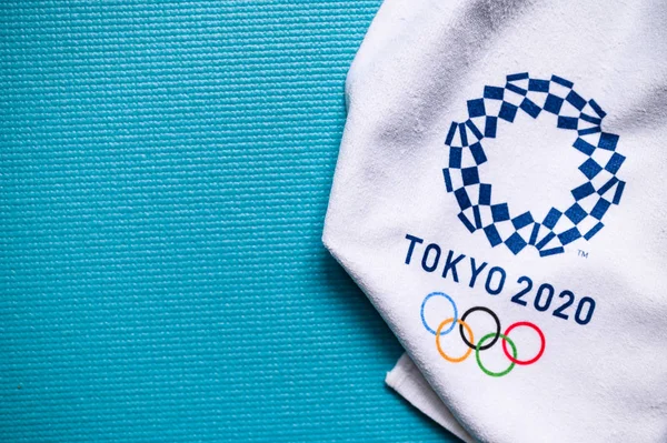 Hej, JAPAN og JANUAR. 20. 2020: Tokyo 2020 baggrund, Blå redigeringsplads - Stock-foto