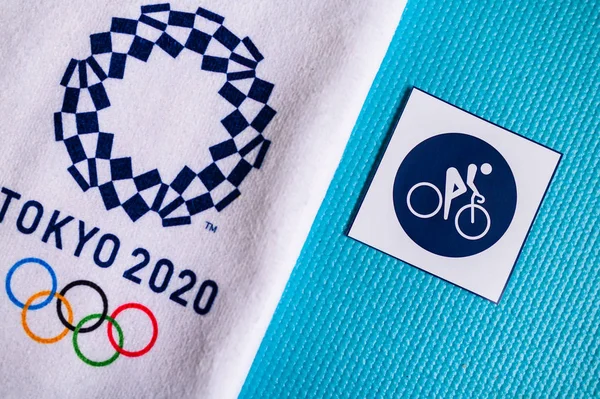 TOKYO, JAPAN, JANUARY. 20 tahun. 2020: Piktogram bersepeda untuk pertandingan olimpiade musim panas Tokyo 2020 — Stok Foto