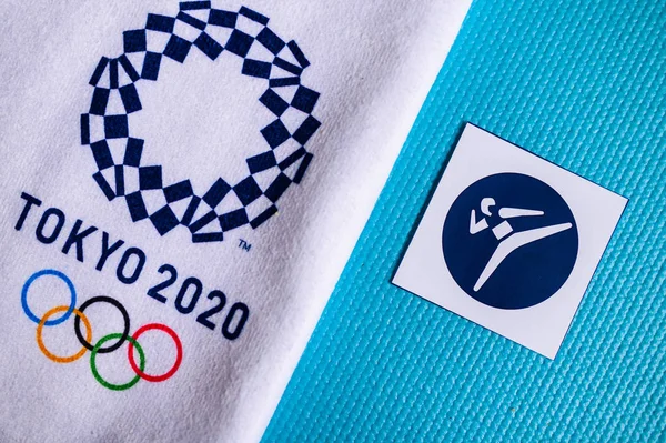 Du, JAPAN, JANUARY. 20 år. 2020: Taekwondo-piktogram for sommer-OL Tokyo 2020 – stockfoto