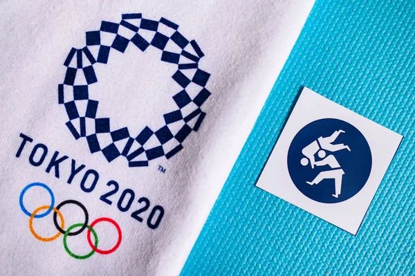 Tóqueo, JAPÃO, JANEIRO. 20 anos. 2020: pictograma de judô para o jogo olímpico de verão Tóquio 2020 — Fotografia de Stock