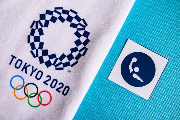 TOKYO, JAPAN, JANUARY. 20 tahun. 2020: Piktogram bola tangan untuk pertandingan olimpiade musim panas Tokyo 2020 — Stok Foto
