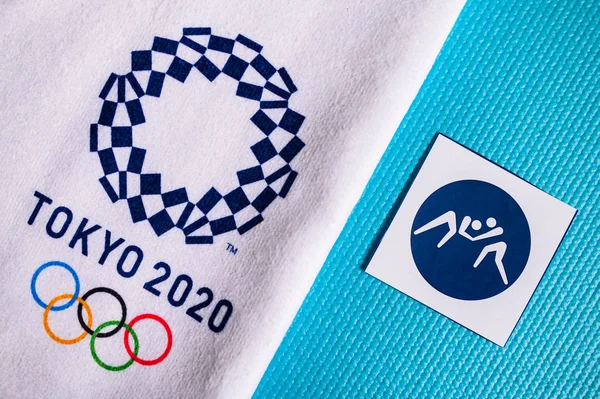 TOKYO, JAPON, JANVIER. 20 ans. 2020 : Pictogramme de lutte pour le jeu olympique d'été Tokyo 2020 — Photo