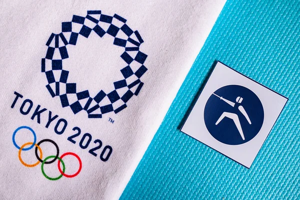 Hej, JAPAN og JANUAR. 20. 2020: Hegn piktogram til sommer olympiske spil Tokyo 2020 - Stock-foto