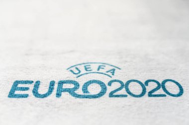 MADRID, SPAIN, JANUARY. 25. 2020: UEFA Euro 2020 text, white edit space clipart