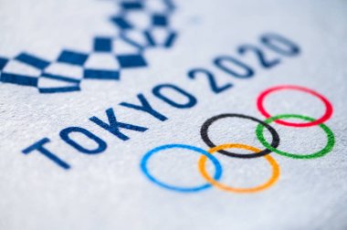 Tokyo, Japonya, Ocak. - 20. 2020: logo ayrıntıları, yaz olimpiyatları. Tokyo 2020, beyaz arkaplan