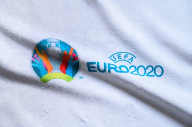 Paris, Fransa, Ocak. - 20. 2020: Euro 2020 şablon, beyaz arkaplan, futbol turnuvası
