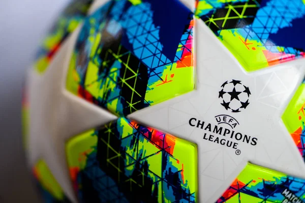 MADRID, SPAIN, JANUARY. 20. 2020: Football ball, Champions League Background. Official Ball for play off season 2020 — Stock Photo, Image