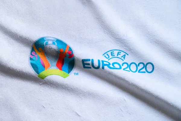Paříž, Francie, leden. 20. 2020: Euro 2020 šablona, bílé pozadí, fotbalový turnaj — Stock fotografie