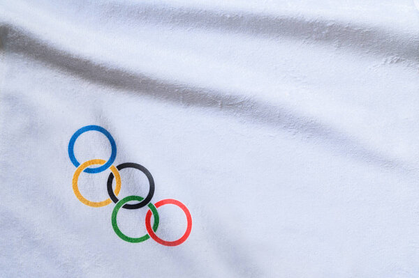 TOKYO, JAPAN, JANUARY. 20. 2020: Olympic rings, white background