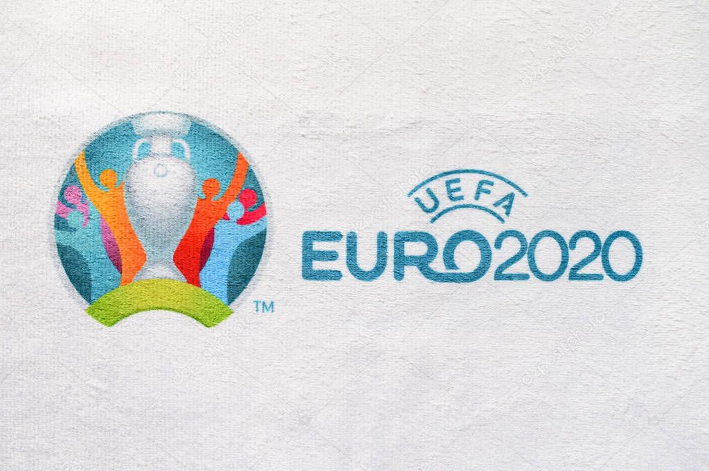 MADRID, SPAIN, APRIL. 25. 2020: Official logo of Euro 2020 football tournament, white background