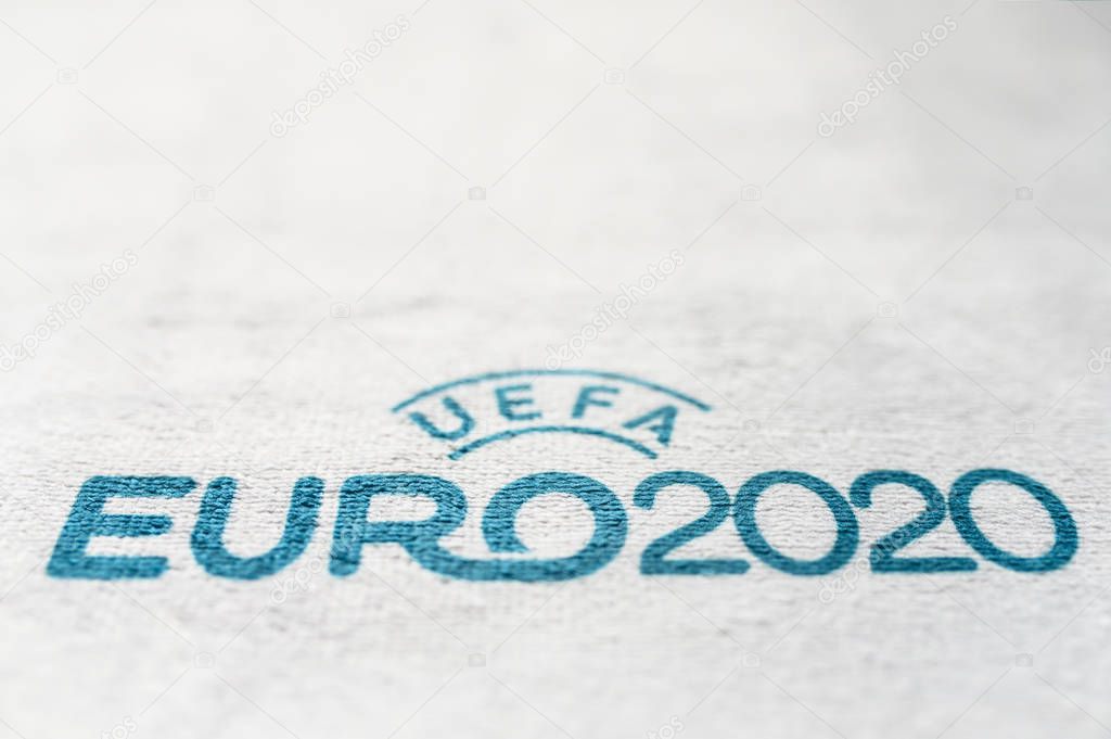MADRID, SPAIN, JANUARY. 25. 2020: UEFA Euro 2020 text, white edit space