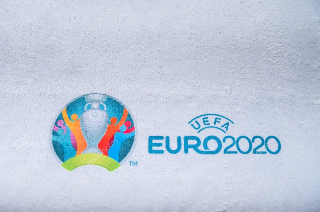 PARIS, FRANCE, JANUARY. 20. 2020: UEFA Euro 2020 text, white edit space