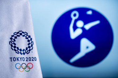 Tokyo, Japonya, Şubat. - 14. 2020: Tokyo 2020 Yaz Olimpiyatları için Badminton ikonu