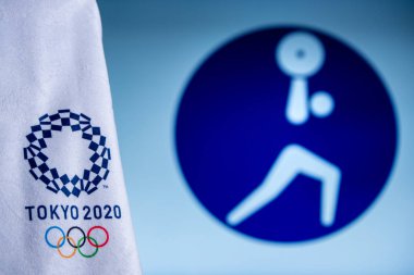 Tokyo, Japonya, Şubat. - 14. 2020: Tokyo 2020 Yaz Olimpiyatları için halter ikonu