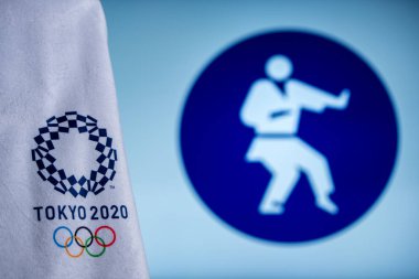 Tokyo, Japonya, Şubat. - 14. 2020: Tokyo 2020 Yaz Olimpiyatları için Karate Kata simgesi
