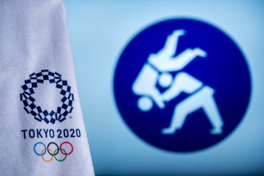 Tokyo, Japonya, Şubat. - 14. 2020: Tokyo 2020 Yaz Olimpiyatları için Judo simgesi