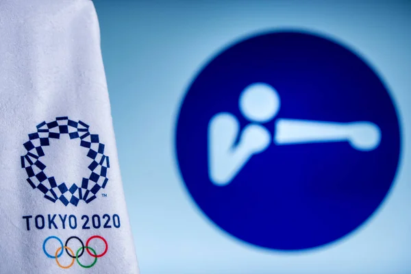 Du, JAPAN, FEBRUARY. 14 år. 2020: Bokseikon for sommer-OL i Tokyo 2020 – stockfoto