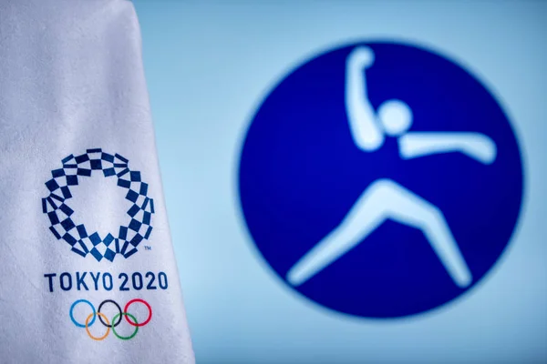 TOKYO, JAPAN, FEBRUARY. 14. 2020: Softball icon pentru jocul olimpic de vară în Tokyo 2020 — Fotografie, imagine de stoc