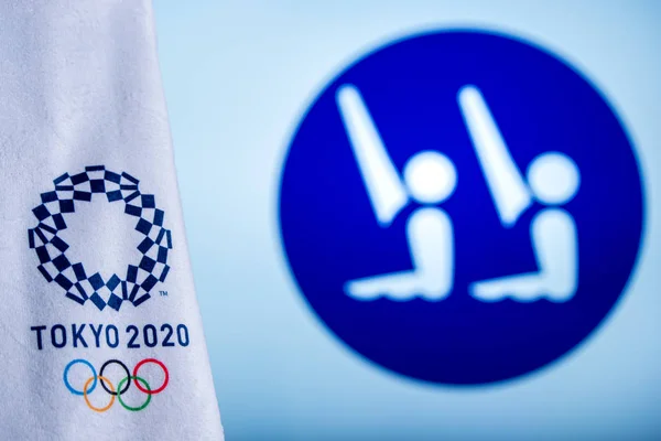 Tokio, Japan, Februar. 14. 2020: Schwimm-Ikone für Olympische Sommerspiele in Tokio 2020 — Stockfoto