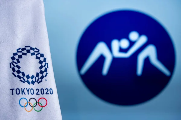 TOKYO, JAPAN, FEBRUARY. 14 tahun. 2020: Ikon gulat untuk pertandingan olimpiade musim panas di Tokyo 2020 — Stok Foto