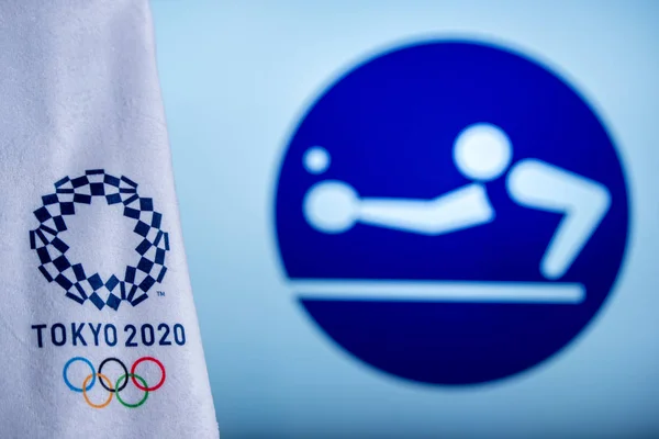 TOKYO, JAPAN, FEBRUARY. 14. 2020: Pictograma tenisului de masă pentru jocul olimpic de vară din Tokyo 2020 — Fotografie, imagine de stoc