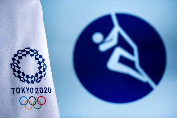 Tokio, Japonia, luty. 14. 2020: Ikona wspinaczki sportowej do letniej gry olimpijskiej w Tokio 2020 — Zdjęcie stockowe