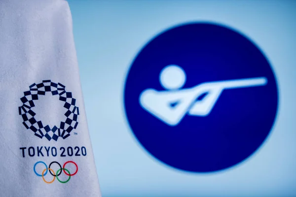 TOKYO, JAPAN, FEBRUARY. 14 tahun. 2020: Menembak ikon untuk pertandingan olimpiade musim panas di Tokyo 2020 — Stok Foto