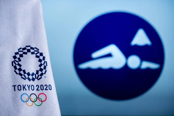 TOKYO, JAPAN, FEBRUARY. 14 tahun. 2020: Ikon renang maraton untuk pertandingan olimpiade musim panas di Tokyo 2020 — Stok Foto