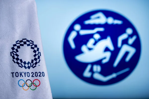 โตเกียว ประเทศญี่ปุ่น กุมภาพันธ์ 14 ค่ะ 2020: ไอคอน Pentathlon โมเดิร์นสําหรับเกมโอลิมปิกฤดูร้อนในโตเกียว 2020 — ภาพถ่ายสต็อก