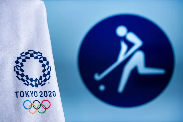 일본 도쿄, 2 월. 14. 2020: 2020 년 하계 올림픽 하키 아이콘 도쿄 2020 — 스톡 사진