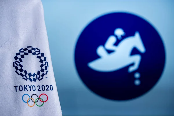 TOKYO, JAPON, FEVRIER. 14. 2020 : Icône de saut équestre pour le jeu olympique d'été à Tokyo 2020 — Photo