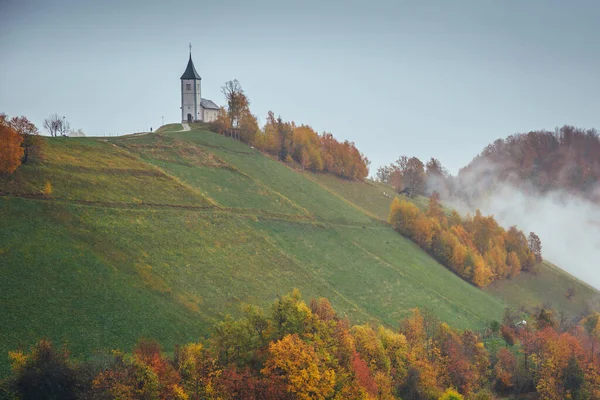 Krásná scenérie v Jamniku, Slovinsko. Panoramatický výhled na pestrou louku a les — Stock fotografie