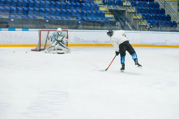 Match de hockey, joueurs de hockey professionnels et gardien de but sur glace — Photo