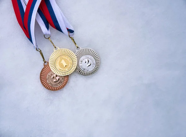 Medal set, winter game, numbers one, two and three