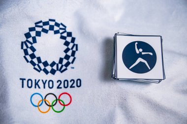 TOKYO, JAPAN, JANUARY. 20. 2020: Softball Icon for summer olympic Game Tokyo 2020, White background. Official logo and pictograms