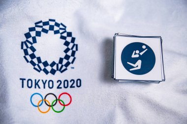 TOKYO, JAPAN, JANUARY. 20. 2020: Volleyball Icon for summer olympic Game Tokyo 2020, White background. Official logo and pictograms