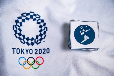 TOKYO, JAPAN, JANUARY. 20. 2020: Badminton Icon for summer olympic Game Tokyo 2020, White background. Official logo and pictograms