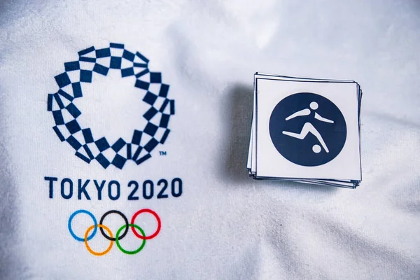 Tokio Japani Tammikuu Minuuttia 2020 Jalkapallokuvake Kesäolympialaisiin Tokio 2020 Valkoinen — kuvapankkivalokuva
