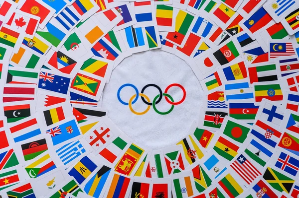 París Francia Febrero 2020 Diversidad Variedad Olímpica Banderas Todas Las —  Fotos de Stock