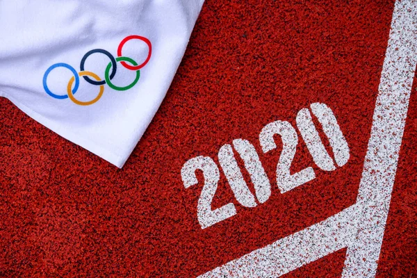 Toquio Japão Março 2020 Anéis Olímpicos Título 2020 — Fotografia de Stock