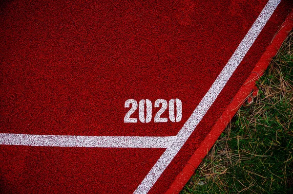 Sports Background Year 2020 Tittle 2020 Red Athletics Track 최초의 — 스톡 사진