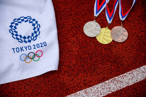 Tokio Japan März 2020 Olympische Medaillenverleihung Medaillenplan Gold Und Bronzemedaille — Stockfoto