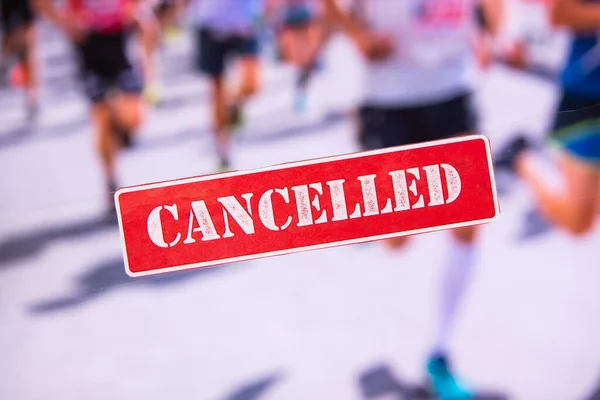 Cancelled Bieg Wydarzenie Maraton Półmaraton Wyścig Powodu Coronavirus Covid Epidemia — Zdjęcie stockowe